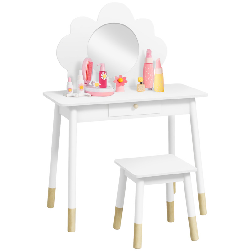 Aiyaplay Kids Dressing Table And Stool Set With Mirror And Drawer, Cloud Design, Ages 3-6 Years