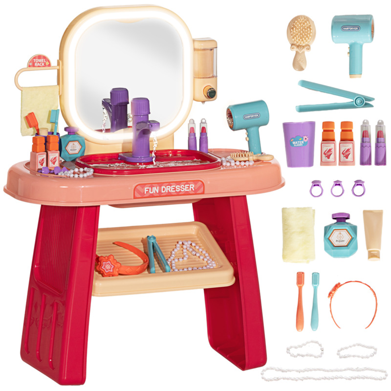 Aiyaplay Kids Dressing Table With Led Mirror, Working Faucet & Music, 23 Accessories