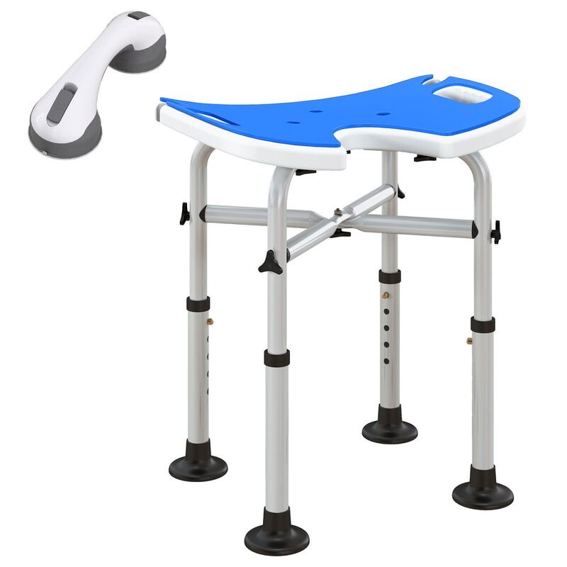 Homcom Rust-resistant Aluminium Shower Stool With Handles Adjustable Height 39-51 5cm 150kg Capacity Blue