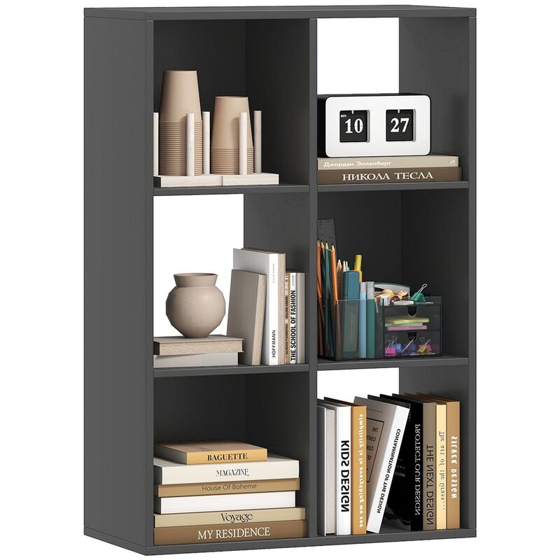 Homcom Particle Board 6-cube Bookshelf Display Unit - Black