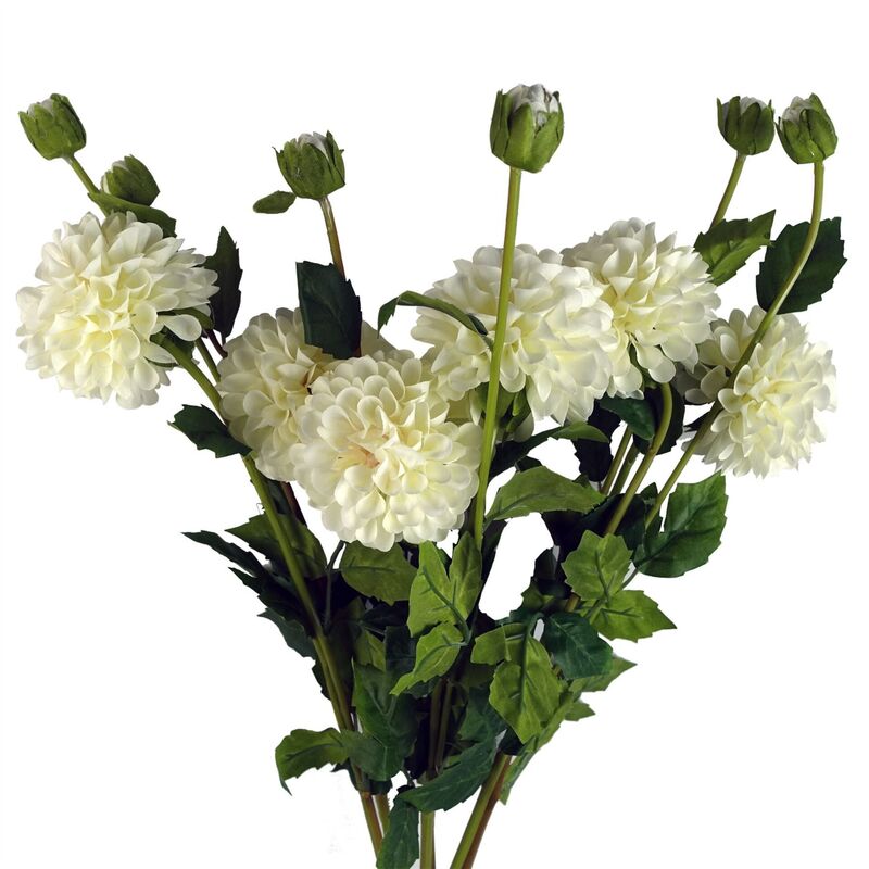 Leaf 75cm Artificial Dahlia Pompom Flower Stems - Cream