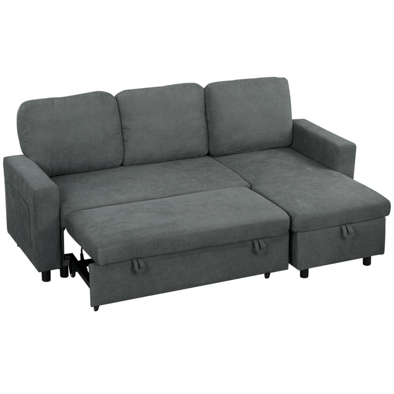 Homcom 3-seater Sofa Bed With Reversible Chaise Storage - L-shaped Corner Couch