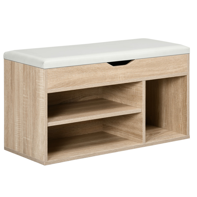 Homcom Engineered Wood Shoe Storage Bench With Hidden Compartment & Cushion - Cream White