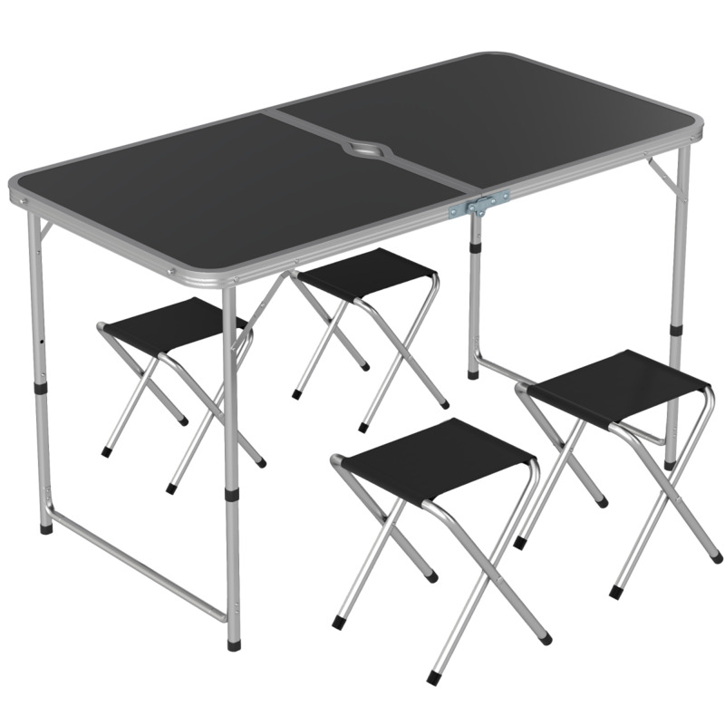 Outsunny Aluminium Folding Camping Table And Chairs Set - 3cm Parasol Hole