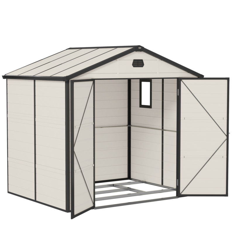 Outsunny Aluminium & Plastic Garden Shed 8 X 6ft - Cream White W/ Foundation Kit & Vents