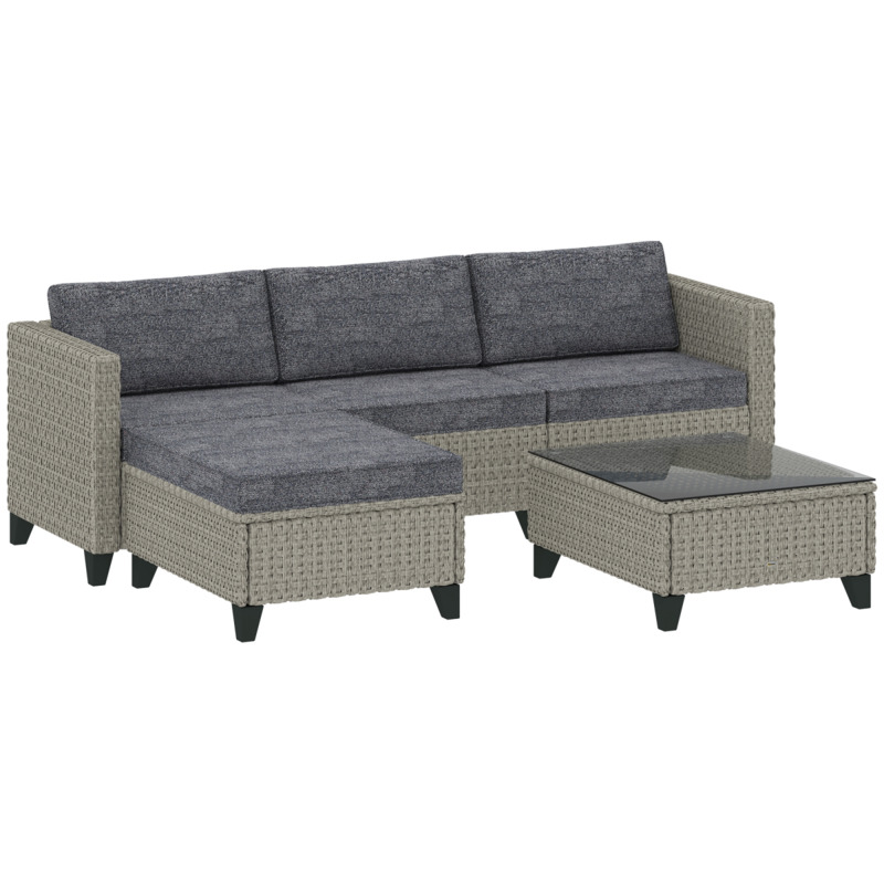 Outsunny 5-piece Rattan Garden Furniture Set With Glass Coffee Table - Dark Grey