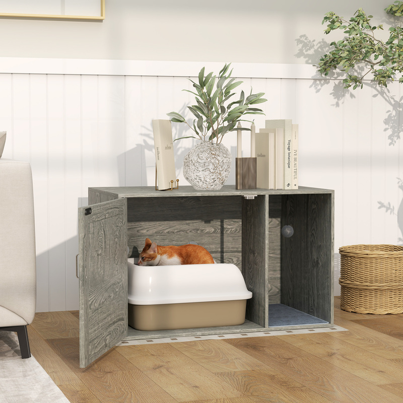 Pawhut Boho Rattan Cat Litter Box Enclosure Side Table With Scratching Mat