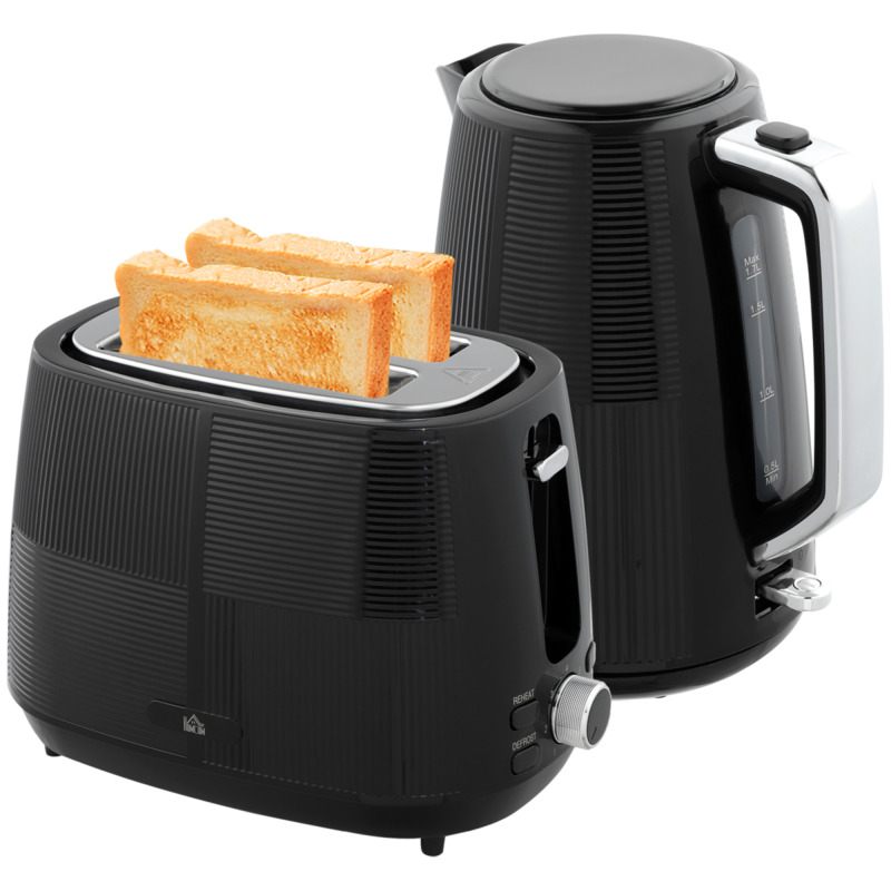 Homcom Black Electric Kettle And 2-slice Toaster Set - 1.7l Rapid Boil, 3000w
