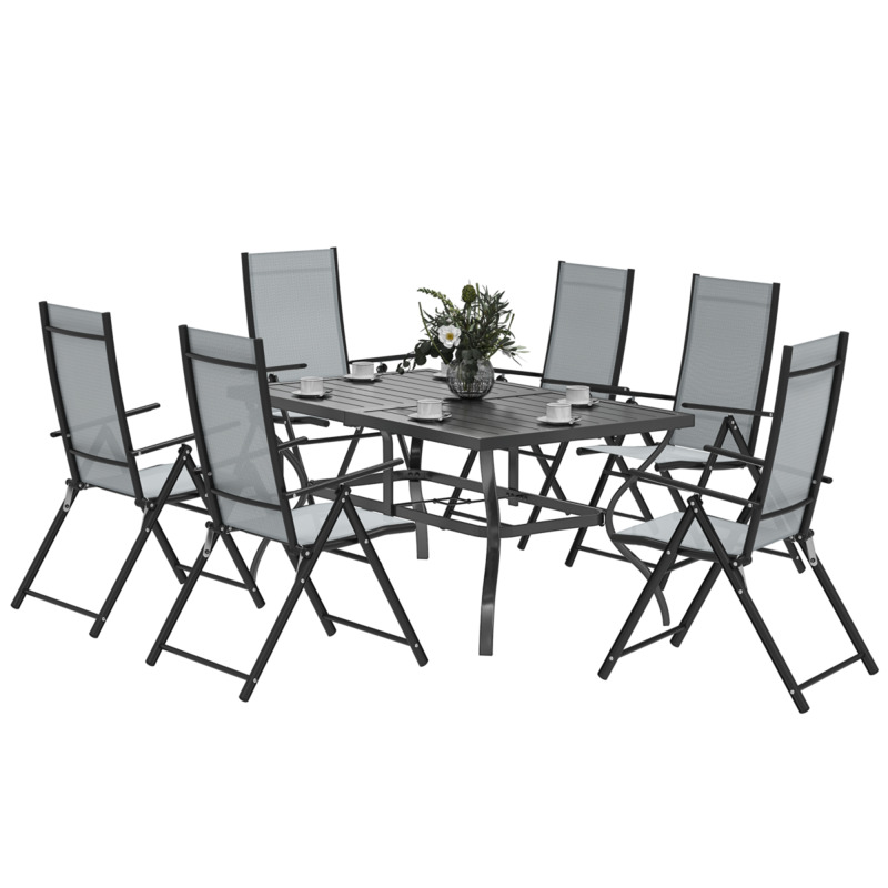 Outsunny 5 Piece Garden Dining Set - Folding Texteline Chairs With Metal Top Square Table - Parasol Ready, Φ50mm Hole