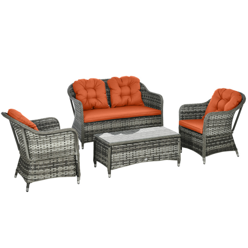 Outsunny 4-piece Rattan Sofa Set With Cushions - Aluminium Frame, Weather-resistant