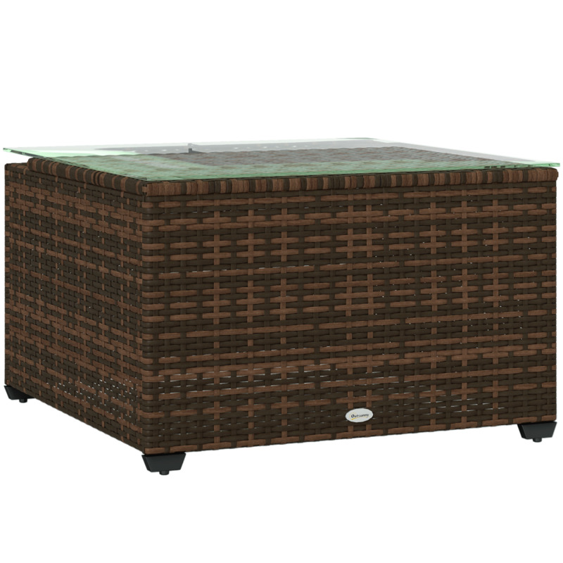 Outsunny Rattan Coffee Table With Tempered Glass Top - Galvanised Steel Frame 5mm Thick Glass