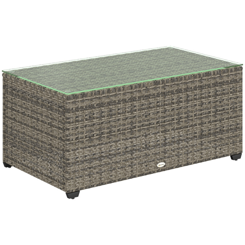 Outsunny Rattan Garden Coffee Table With Tempered Glass Top - 5mm Thick All-weather Weave