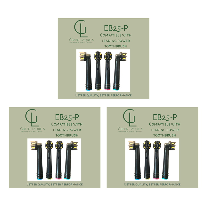 Green Laurels Dupont Bristle Toothbrush Heads - Charcoal Infused, Recyclable, Oral-b Compatible, 3 Pack
