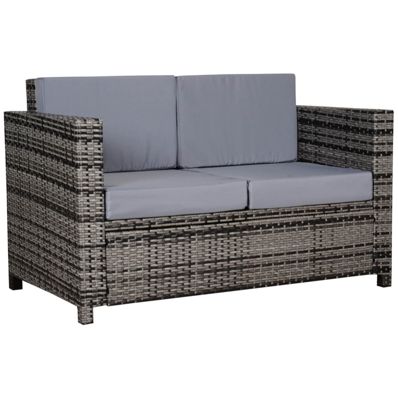 Outsunny Rattan 2-seat Sofa Loveseat - Grey, Garden Furniture, Steel Frame, Water-resistant Cushions
