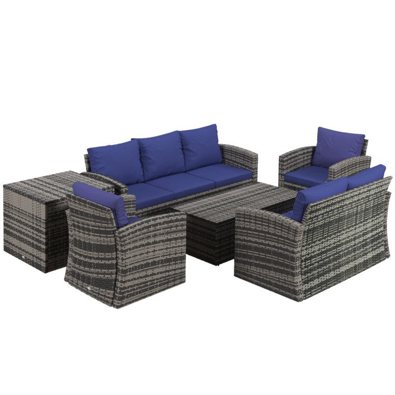 Outsunny 6-piece Patio Rattan Sofa Set Conversation Furniture - Navy Blue
