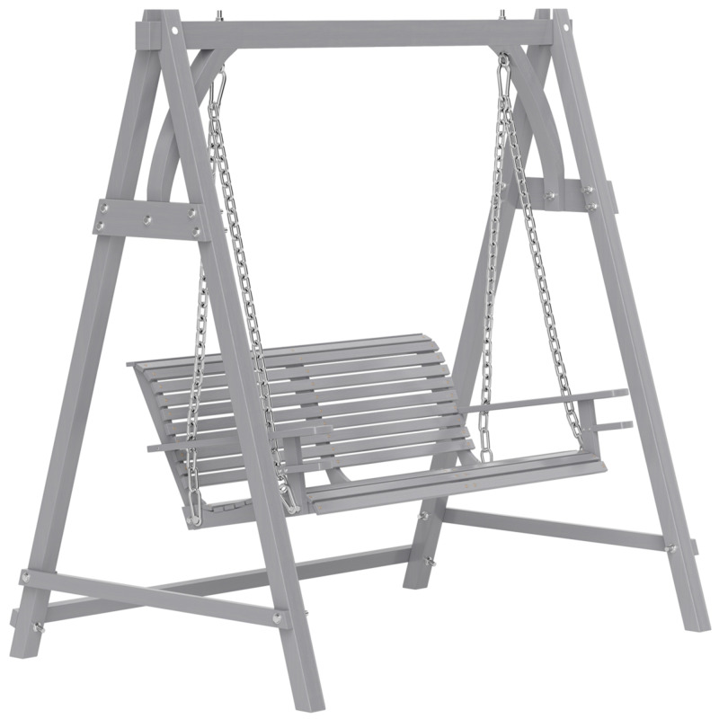 Outsunny Solid Larch Wood 2 Seater Garden Swing Bench With Cup Tray - Grey