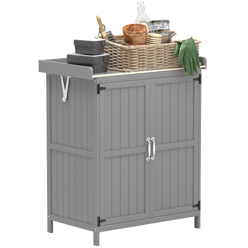 Outsunny Fir Wood Garden Storage Bench With Hinged Roof Two Shelves - 120cm