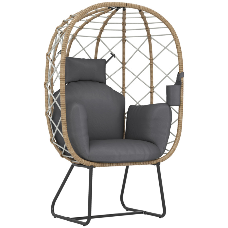 Outsunny Plastic Rattan Wicker Egg Garden Chair With 20cm Cushion Head Pillow - Black