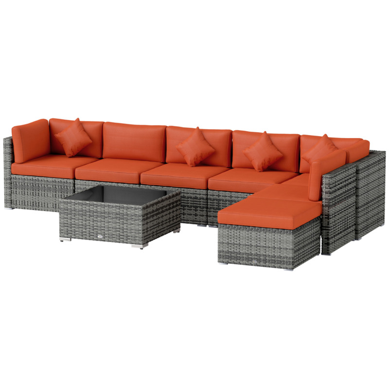 Outsunny Rattan Sofa Set 8 Piece Outdoor Garden Furniture With Footstool & Table - Orange