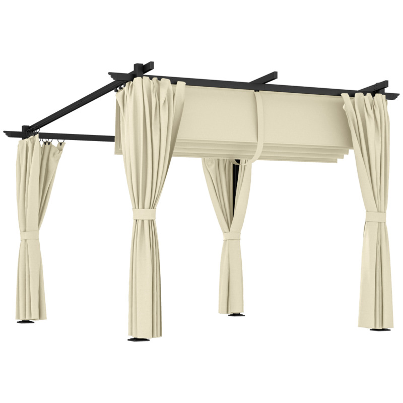 Outsunny 3x3m Retractable Pergola Canopy With Curtains - Upf30+ Garden Shelter