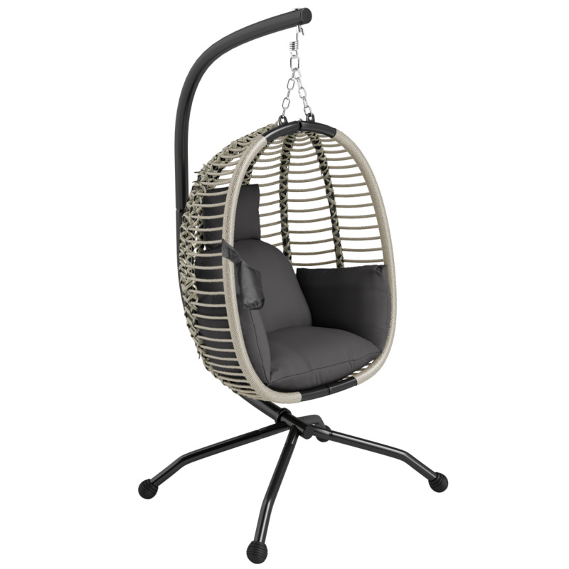 Outsunny Dark Grey Folding Basket Chair With Cup Holders - Powder-coated Steel Frame