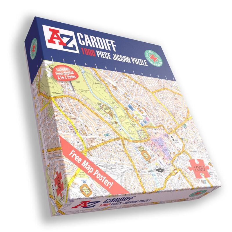 A To Z Premium Cardboard 1000 Piece Jigsaw Puzzle - Detailed Cardiff Map