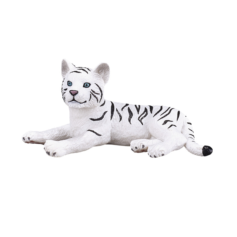 Mojofun White Tiger Cub Toy – Realistic Laying Down Big Cat Figurine