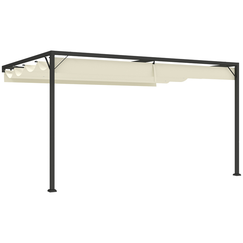 Outsunny 4 X 3(m) Metal Lean-to Pergola With Retractable Canopy - Cream