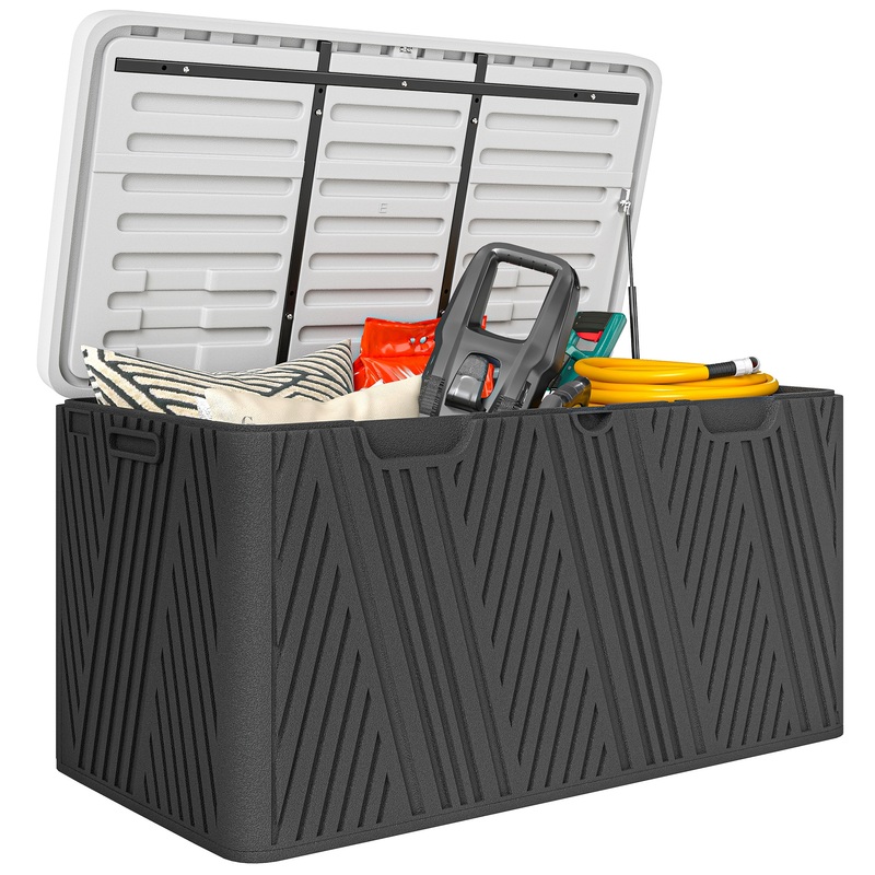 Outsunny 380l Hdpe Garden Storage Box With Lockable Lid - Waterproof Durable