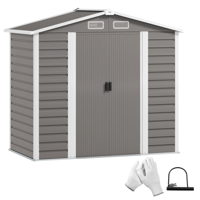 Outsunny 7 X 4ft Upgraded Horizontal Panel Metal Garden Shed - Easy Assembly Lockable Storage