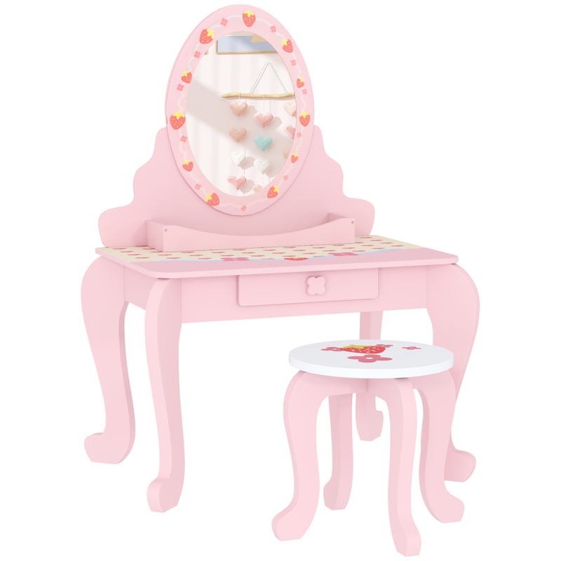 Aiyaplay Children's Ballet Dressing Table & Stool Set With Built-in Drawer - Shatter-resistant Mirror