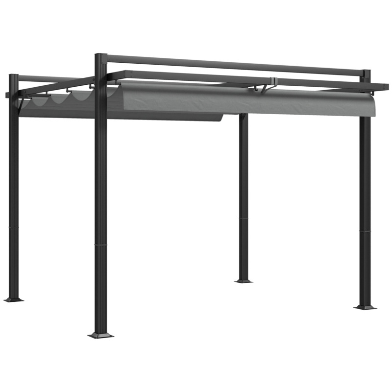Outsunny 3m X 3m Retractable Pergola With Aluminium Frame - Adjustable Sun Shade