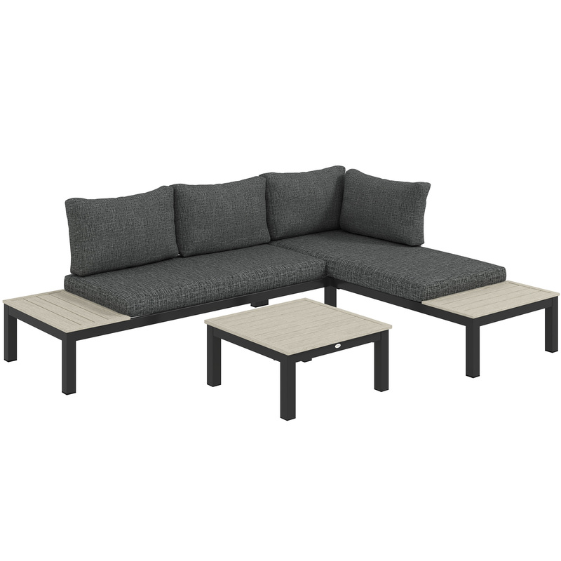 Outsunny Aluminium 3pc Garden Sectional Sofa Set With Side Table - Seats 3