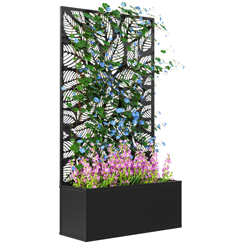 Outsunny Metal Raised Garden Bed With Trellis 23 X 58cm Outdoor Planter Box