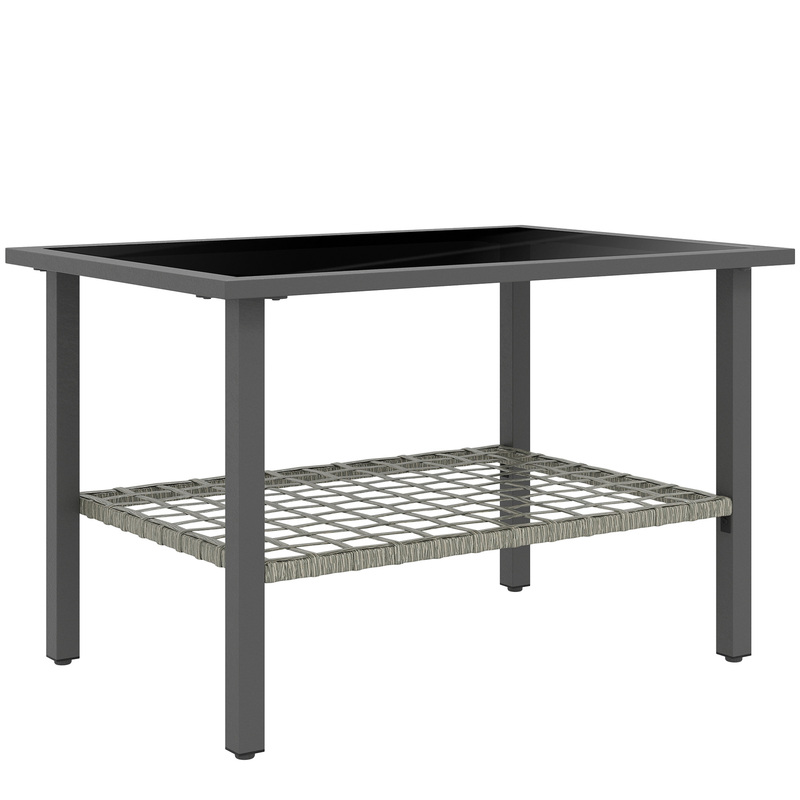 Outsunny Mixed-grey Rattan Rectangular Coffee Table With Tempered Glass Top Lower Shelf