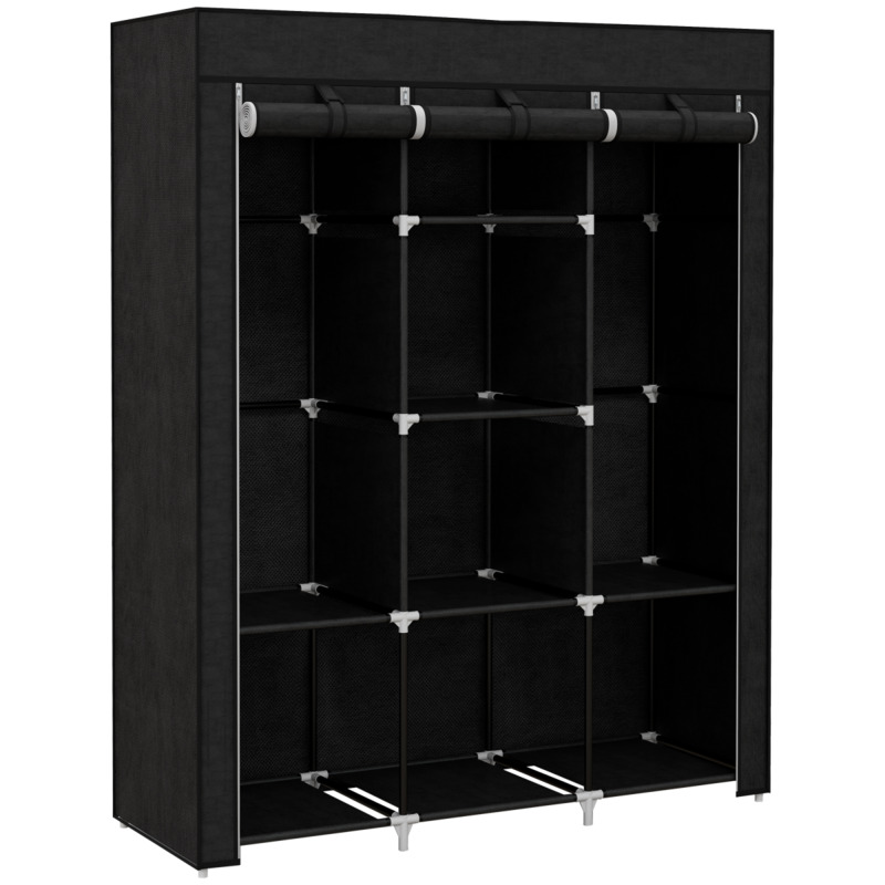 Homcom Fabric Wardrobe With 8 Shelves 2 Hanging Rails - Portable Storage Solution