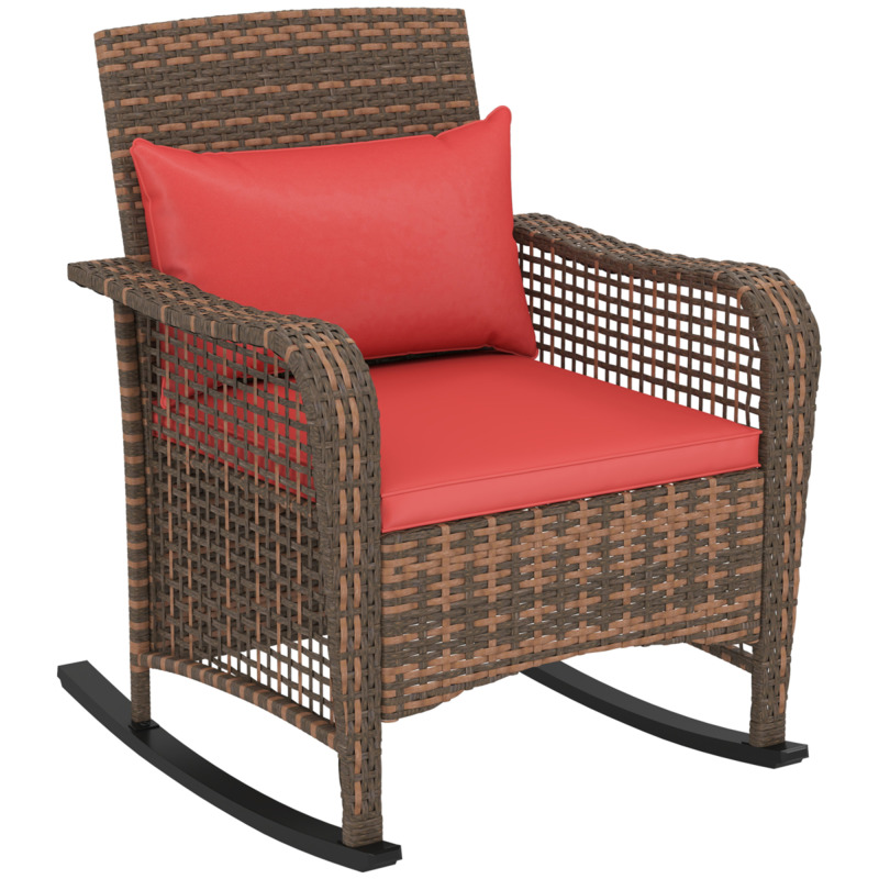 Outsunny Pe Wicker Rocking Chair With Cushions - Garden Patio Lounge