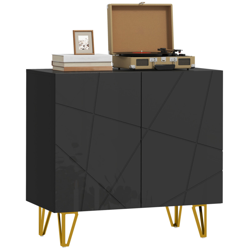 Homcom High-gloss Black Sideboard Storage Cabinet With Adjustable Shelf