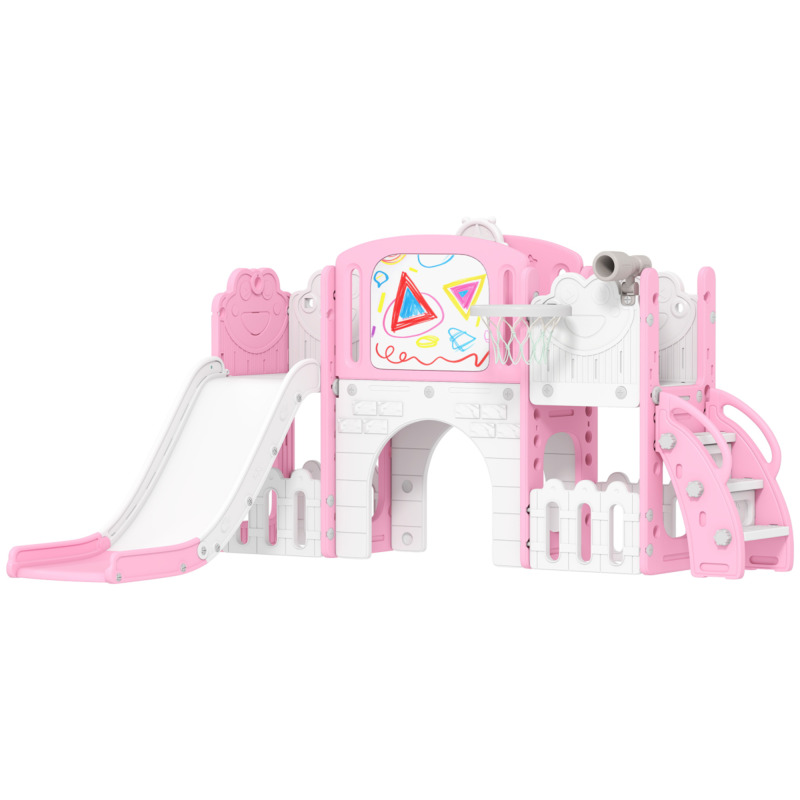 Aiyaplay 7-in-1 Toddler Playset - Frog Theme With Slide, Basketball Hoop, Tunnel, Telescope & Drawing Board