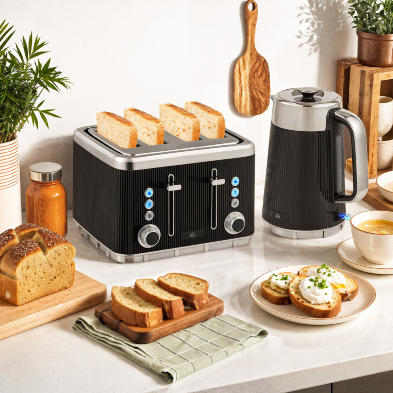 Rapid Boil Kettle And Wide Slot Toaster Set With Variable Browning Control