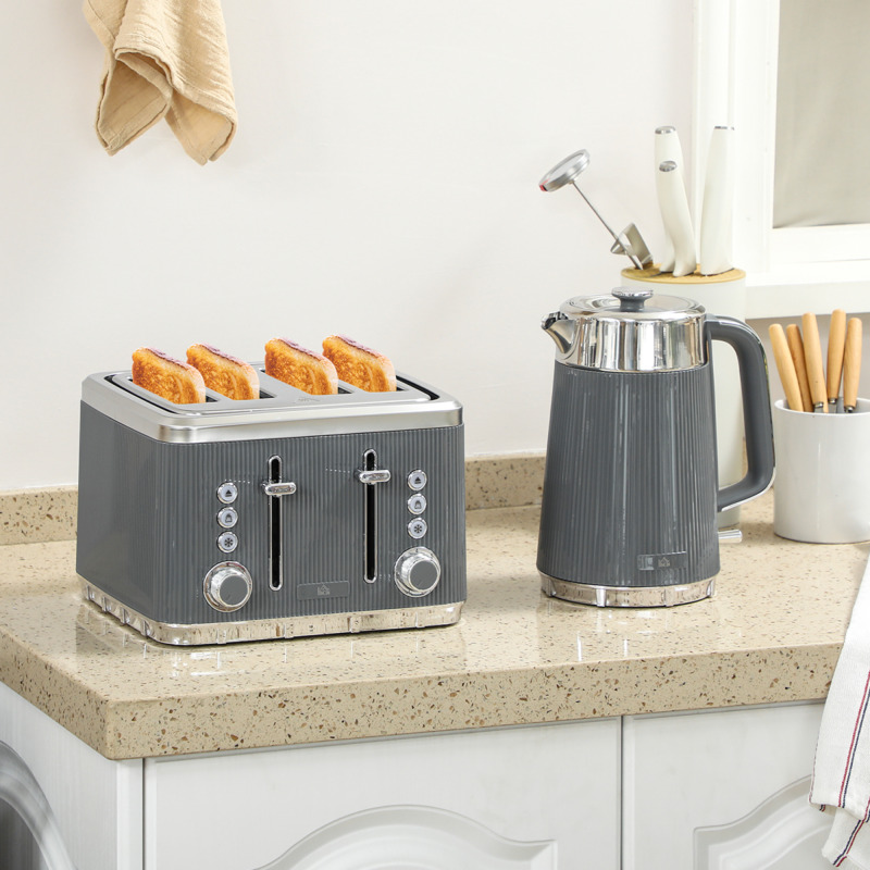 Rapid Boil Kettle & Wide Slot Toaster Set - Modern Design