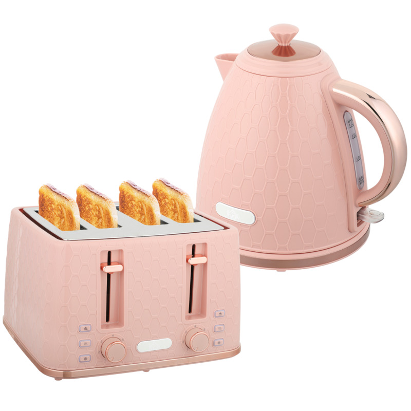 Homcom 1.7l Rapid Boil Kettle & Four-slice Toaster Set - Honeycomb Design