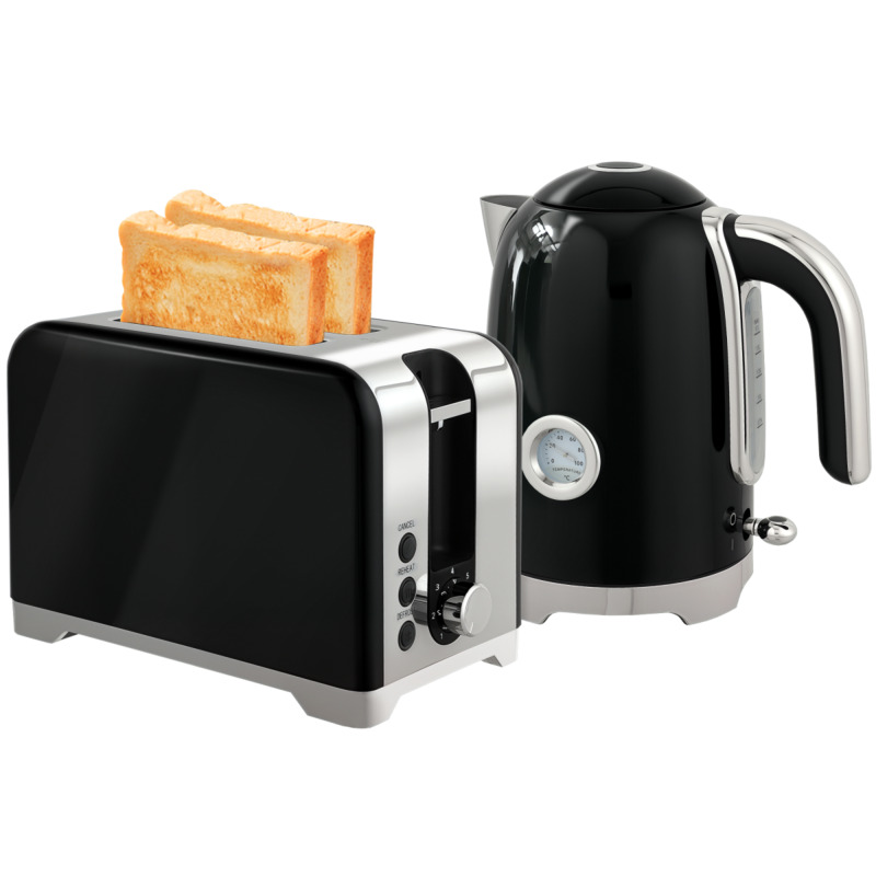 Homcom Retro Kettle And Toaster Set - Matte Black, 1.7l Kettle, 2-slice Toaster