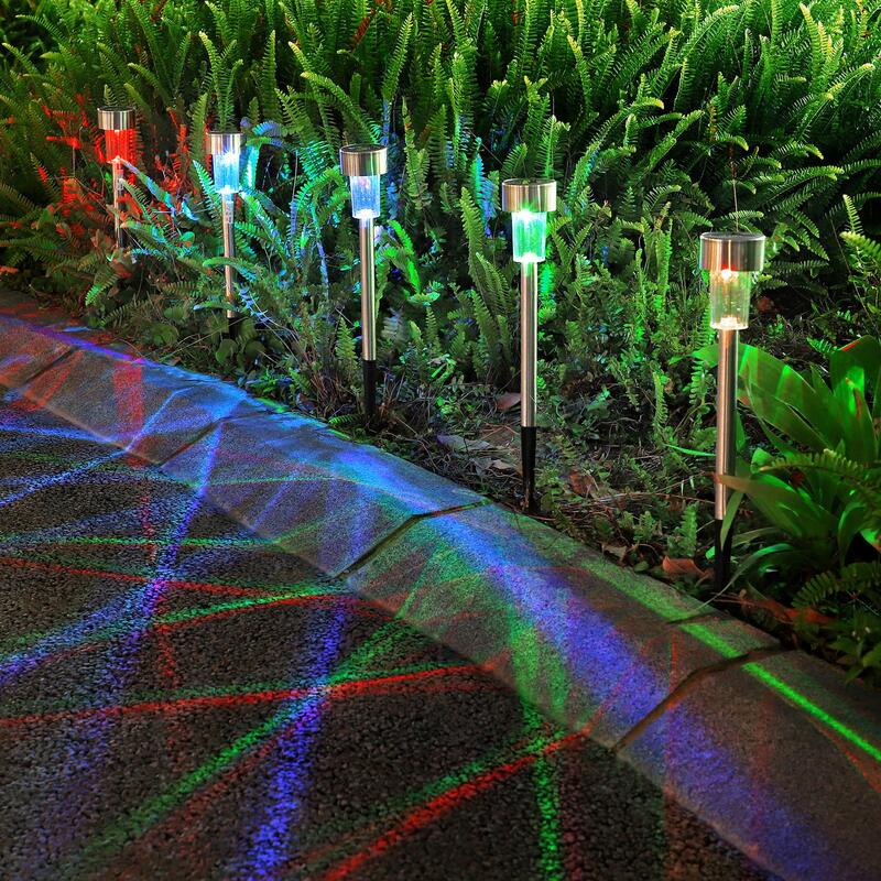 Vinsani Stainless Steel Solar Stick Led Lights - Colour Changing, Water Resistant Outdoor Garden Lamp