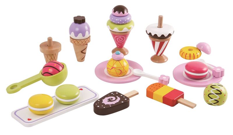 Lelin Wooden Ice Cream Stand With Scoops And Cones - Pretend Play Toy For Ages 3+