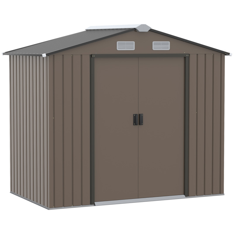 Outsunny Metal Garden Shed - Khaki Large Tool Storage Lockable Weather-resistant