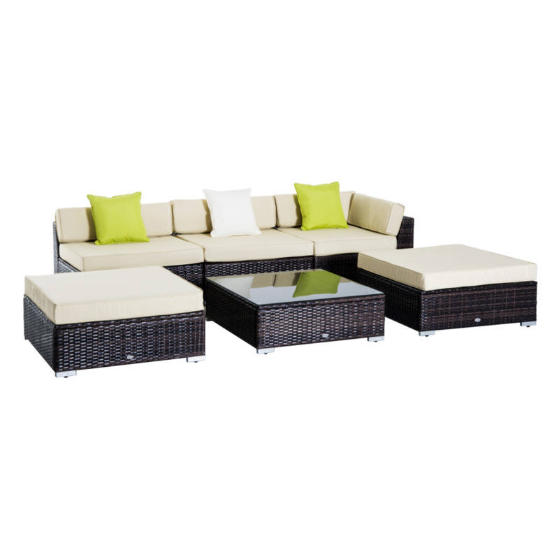 Outsunny 6 Piece Rattan Sofa Set With Coffee Table - Modular Wicker Weave Outdoor Furniture