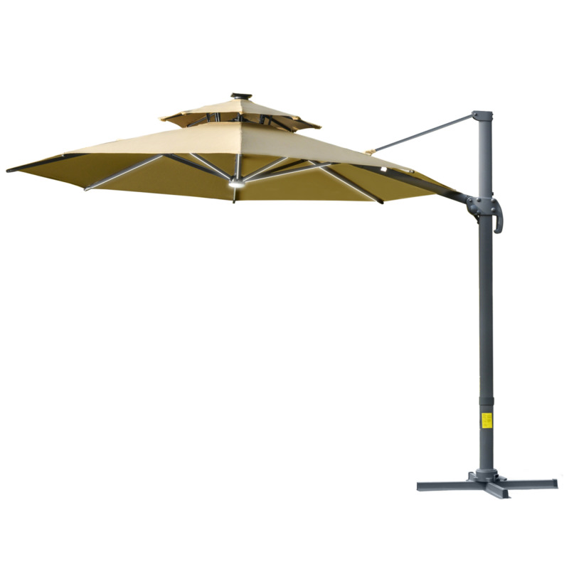 Outsunny 3m Cantilever Parasol With Solar Led Lights & Power Bank - Garden Umbrella