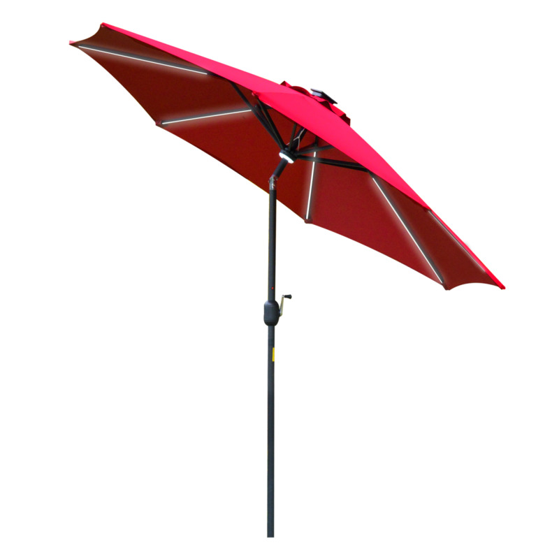 Outsunny 2.7m Garden Parasol Sun Umbrella With Solar Led Light - Patio Outdoor Shelter