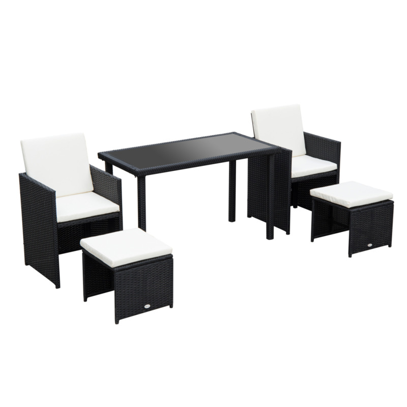Outsunny 5 Piece Rattan Garden Furniture Set Wicker Sofa Dining Table Chair Footrest